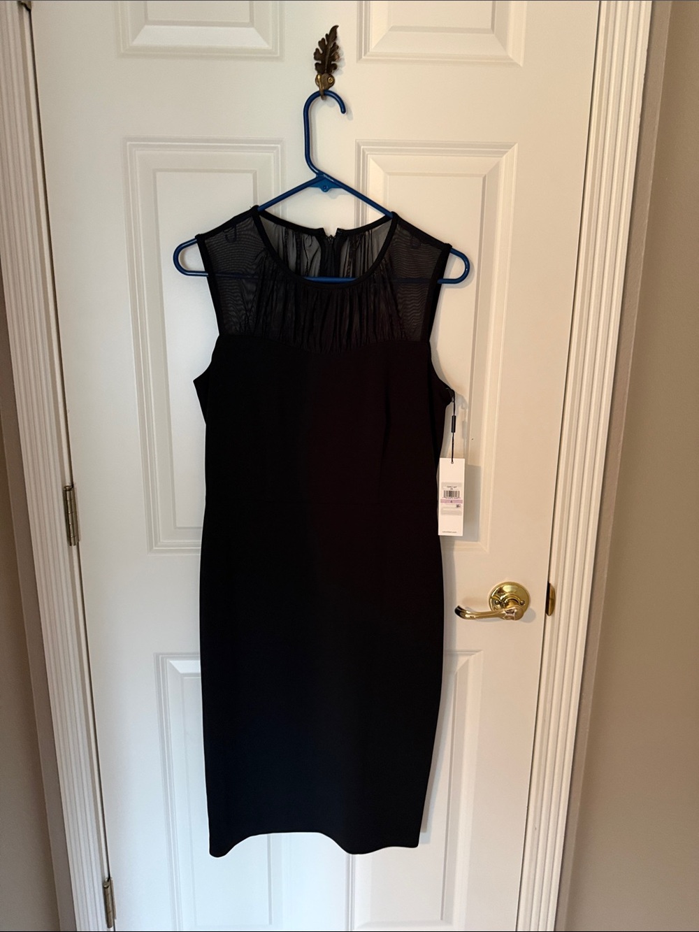 Calvin Klein Black Sleeveless Sheath Dress with Mesh Yoke